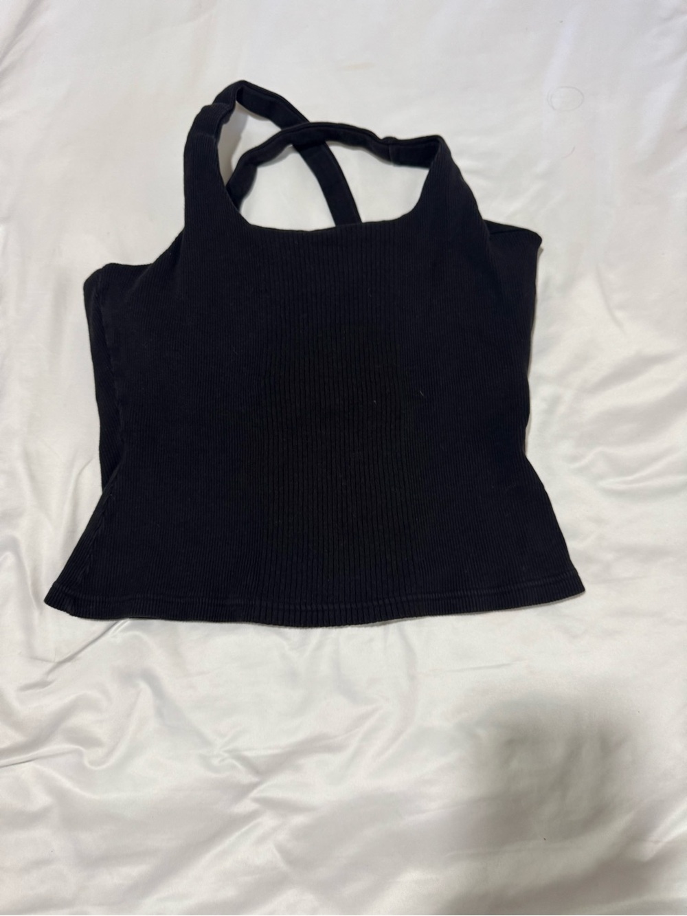 Energie Black Ribbed Square-Neck Tank with Cross-Back Straps